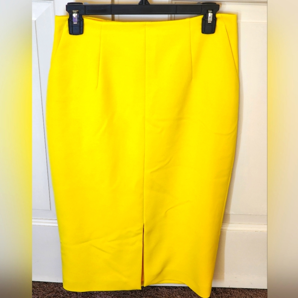 L K Bennett Buttercup Yellow Pencil Women's Pocket Slit Skirt Size US6 / UK 10